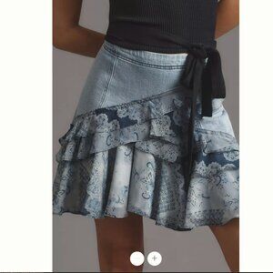 Pilcro by Anthropologie Asymetrical Ruffle Denim Skirt